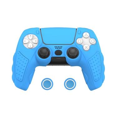 Imagem de IINE Capa protetora para controle PS5, capa de silicone antiderrapante compatível com PS5 Dual Sense Controller com 2 tampas de aperto de polegar/adesivo touch pad, capa protetora de silicone (azul)
