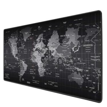 Imagem de Mouse Pad Gamer Linha Premium Speed Extra Grande Desk Pad Profissional Macio Base Antiderrapante Confortável com Borda Costurada 70x35 Mapa Mundi