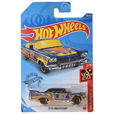 Imagem de DieCast Hotwheels '57 Plymouth Fury Car, 1:64 Scale, 3 Inches, Blue, Flames, Kid, Children (Unisex), Male