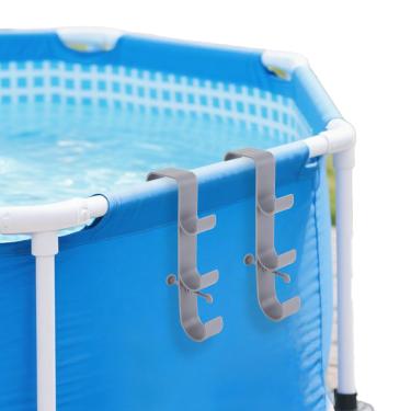 Imagem de lasuroa 2 Peças de Suporte para Postes Piscina com 3 Ganchos, Ajustável Ganchos de Piscina Postes para Manter a Cerca Acima do Solo Acessórios e Suprimentos Equipamentos Natação