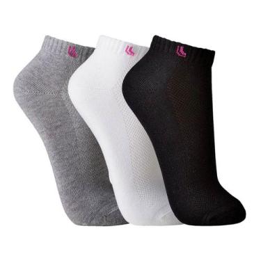Imagem de Kit com 3 meias cano curto feminina lupo, 33 a 36, Preto, Branco, Graf
