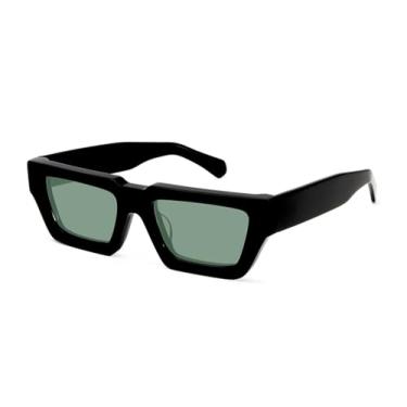 Imagem de HCHES Óculos de sol retangulares polarizados masculinos, armação grossa de acetato para mulheres dirigindo (preto e verde)