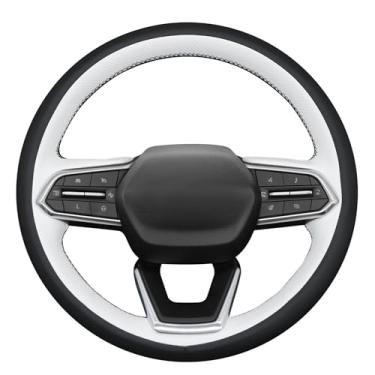 Imagem de MEWANT Capa de volante de couro branco com costura DIY estilo 3D para Chevrolet Equinox 2025/Chevrolet Silverado EV 2024-2025/Traverse 2024-2025/Tahoe 2025/Blazer EV 2024-2025/Suburban 2025 (em forma