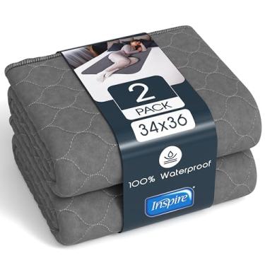 Imagem de Inspire Protetores De Colchão, Cama Reutilizáveis Para Incontinência, Cinza, À Prova D'Água, Adultos, Bebês E Cães (34 X 36 - Pacote Com 2)