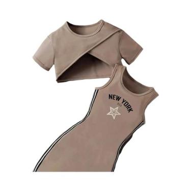 Imagem de Meninas verão manga curta tops vestido estampado New York EUA estampad