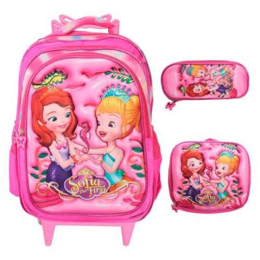 Imagem de Kit Mochila Infantil Escolar De Rodinha Desenho Menina 3D - Plike