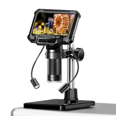 Imagem de Diydeg Microscópio digital LCD de 4,3", ampliação de 1000X, microscópio de vídeo 1080P com 8 luzes LED ajustáveis e 2 luzes laterais flexíveis para reparos eletrônicos, soldagem
