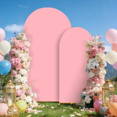 Imagem de Capa de fundo de arco para casamento, elastano, elástico, top redondo, chiara, festa, aniversário, banquete (rosa pálido, 2,2 m + 1,8 m)