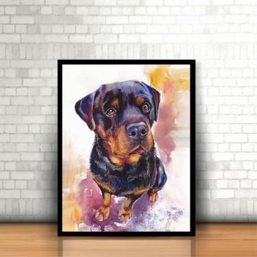 Imagem de Quadro Com Moldura Cachorro Pintura Aquarela 30X40Cm