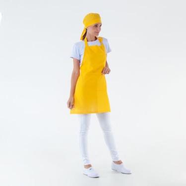 Imagem de Avental E Bandana Oxford Lanchonete Restaurante Ajustável Cor:Amarelo 