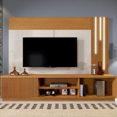 Imagem de Estante Home para TV até 75&quot; com 01 Porta LED Cascata e Detalhe Ripado Valencia Naturalle/Off White