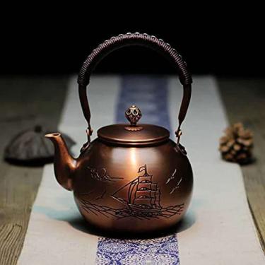 Imagem de Bule De Chá De Cobre Sólido Feito À Mão Chaleira De Fogão Bule De Chá De Cobre Gravado Grosso Chaleira De Fogão Bule De Chá Assobiando Chaleira Para Fogão Infusores De Bule De Chá Para Chá A Grane