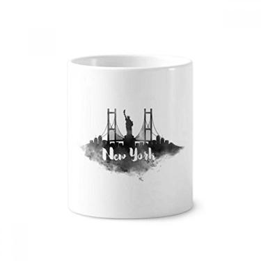 Imagem de New York America Landmark Ink Suporte de caneta escova de dentes para pintura de cidade, suporte de cerâmica, copo lápis