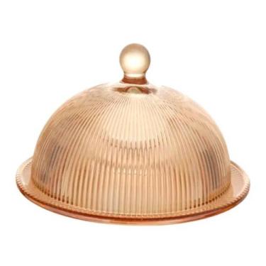 Imagem de Queijeira Vidro Graffiato Borda Dourada Âmbar 20cm QJRA010 - Hauskraft