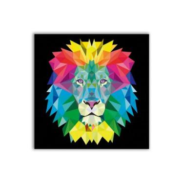 Imagem de Quadro Decorativo LeÃO Desenho Colorido 20x20 Mdf Madeira Adesivada - 