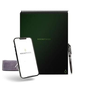 Imagem de Bloco de Notas Rocketbook Flip – com 1 caneta Pilot Frixion e 1 pano de microfibra incluído – capa verde, tamanho carta (21,5 x 27,9 cm) (FLP-L-K-CKG)