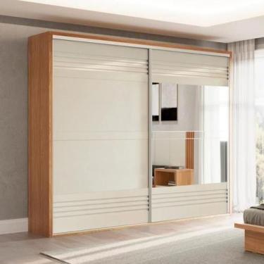 Imagem de Roupeiro MDF 2 Portas de Correr c/ Espelho Freijó/Off White - Dallacos