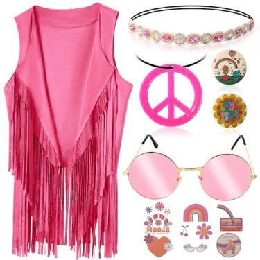 Imagem de PARTTELY Conjunto de roupas femininas hippie dos anos 60 e 70 anos 70, fantasia feminina com franja, colete hippie para Halloween