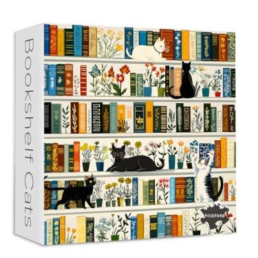 Imagem de Retro Bookshelf Book Jigsaw Puzzles 1000 Pieces, PICKFORU Vintage Cat Flower Puzzles for Adults Wildflower, Funny Cute Kitten Theme as Wall Decor