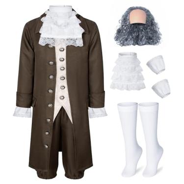Imagem de Benjamin Franklin Costume for Kids Boys Founding Father American 18th Colonial Uniform Kit Cosplay 12-13 Years Brown