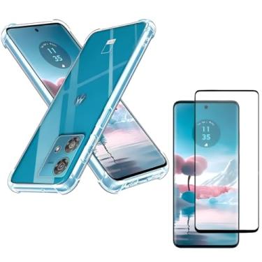 Imagem de Capa Capinha Anti Impacto + Película Premium 9D Cerâmica Para Moto Edge 40 Neo Tela De 6,55 Polegadas - (Bluepink)