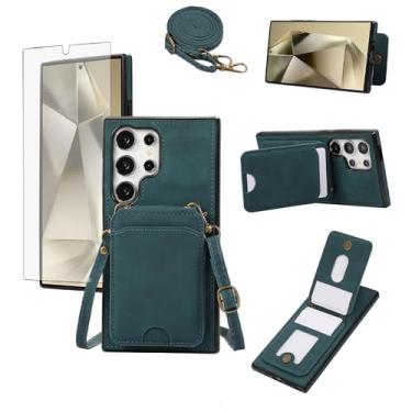 Imagem de Asuwish Capa de telefone para Samsung Galaxy S24 Ultra 5G Capa carteira com protetor de tela de vidro temperado e alça de pulso transversal de couro flip porta-cartões celular S24Ultra 24S S 24