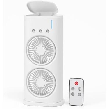 Imagem de Ventilador Umidificador de Ar Portátil Recarregável com Bateria | Climatizador de Mesa Duplo Ventilador USB | Mini Ar Condicionado Pessoal 3 Velocidades 280ml Silencioso para Escritório e Viagem