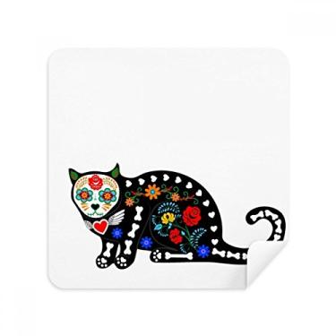 Imagem de Pano de limpeza de tela preto flor osso Halloween Terror óculos pano camurça pacote com 2