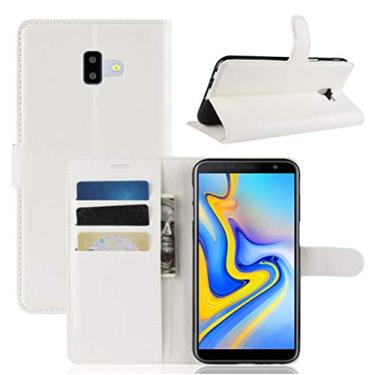 Imagem de Capa para Samsung J6 Plus, carteira flip de couro PU premium com compartimento para cartão, suporte e fecho magnético [capa interior à prova de choque de TPU] Compatível com Samsung J6 Plus