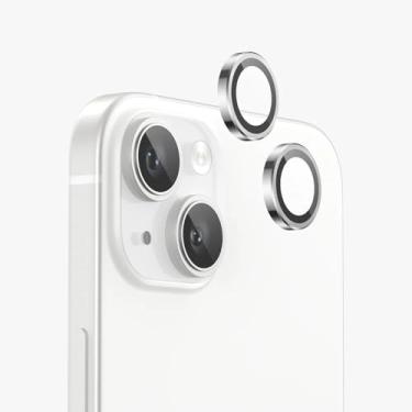 Imagem de FLOLAB Protetor de lente de câmera NanoArmour para iPhone 15/15 Plus durável, capa de câmera de vidro temperado, anel de câmera de alumínio, TruColors antirreflexo, ultra transparente e fácil de