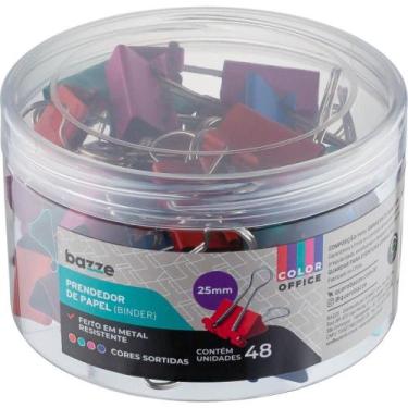 Imagem de Prendedor de Papel Bazze Binder 25MM Colorido - Pote com 48 Unidades -