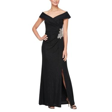 Imagem de Alex Evenings Vestido feminino tomara que caia e renda e elegância com lantejoulas para mãe da noiva ou do noivo, Preto metálico, 40