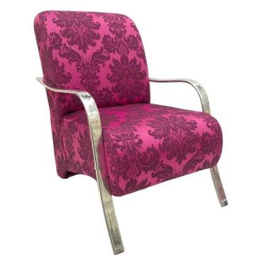 Imagem de Poltrona Elis Braço Cromado Jacquard Pink com Preto  - Sua Casa Decor