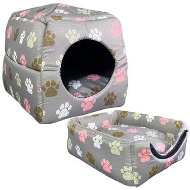 Imagem de Cama Pet para Cachorros e Gatos Iglu 2 em 1 Caminha Toca Pet Cinza P - Pratikza