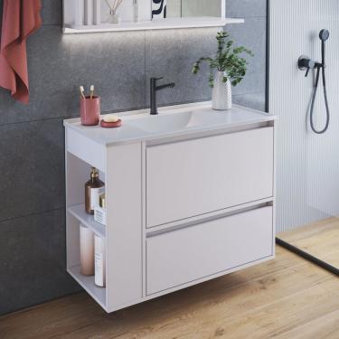 Imagem de Gabinete de Banheiro Suspenso 80cm Estela com 01 Gavetão, 1 Basculante com Lavatório