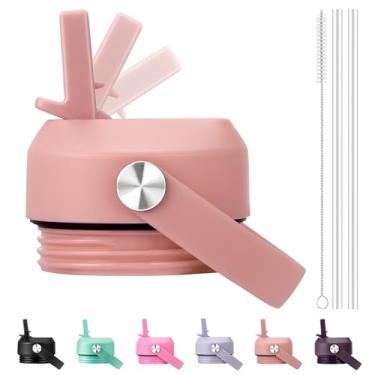 Imagem de Bluwing Tampa de canudo para garrafa Yeti Rambler 12 18 26 36 1,8 g, tampas de canudo de substituição com alça flexível para garrafa de água YETI Rambler (rosa nude)