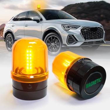 Imagem de ELLUMIN Luz de farol piscante rotativa âmbar de 15 cm, luz giratória estroboscópica de LED com base magnética para veículos, empilhadeiras, tratores, carrinhos de golfe, UTV, carro, ônibus e boate