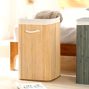 Imagem de KIMISS Cesta de Armazenamento Dobrável de Bambu Com Tampa - Cesto de Lavanderia e Organizador de Brinquedos - 2 Cores Lixeira de Roupas Sujas Dobráveis ​​para Casa e Berçário (1.7 quadrado de cor