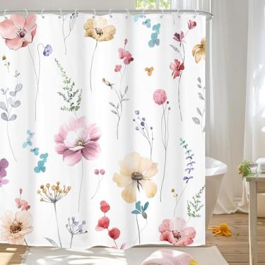 Imagem de Omifly Cortina de chuveiro floral aquarela 182 cm L x 182 cm A flor colorida boho primavera plantas silvestres modernas botânica com 12 ganchos de plástico tecido à prova d'água acessórios de banheiro