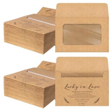 Imagem de Maitys 50 pacotes de lembrancinhas de casamento Lucky in Love para convidados primavera verão envelope kraft saco kraft com janela pacotes de armazenamento de sementes resseláveis para jardim