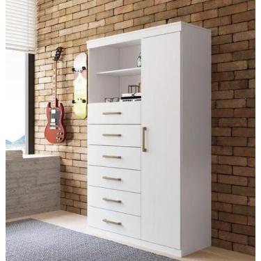 Imagem de Comoda Multiuso 1 Porta 6 Gavetas Maraba Santos Andira Cor Branco - Sa