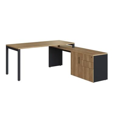 Imagem de Escrivaninha para Escritório Diretoria com Balcão 1 Porta 2 Gavetas 180cm Home Office Concept Nogal Sevilha/Preto