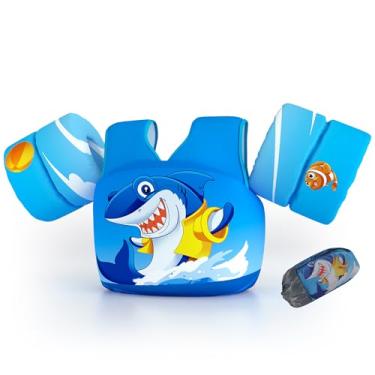 Imagem de REALIKE Colete de natação infantil para crianças pequenas com arnês de ombro e asas de braço para crianças/bebês/praia, piscina/lago, adequado para meninos e meninas de 12,7 a 31,8 kg