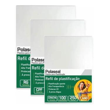 Imagem de Kit 300 Polaseal Crachá Cpf Rg 0,10mm Para Plastificação - Cassmar 