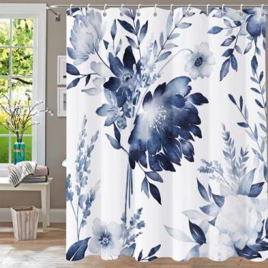 Imagem de Cortina de chuveiro Yiartaan azul marinho floral 180x180cm impermeável