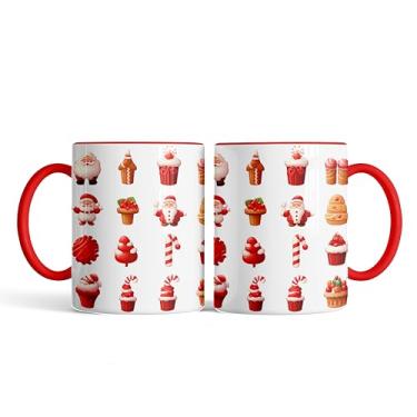 Imagem de Caneca xicara porcelana Natal papai noel doces biscoito 25EI (vermelho)