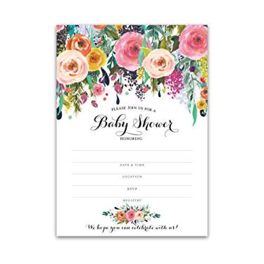 Imagem de Convites florais para chá de bebê — Pacote com 25 — Enchimento em branco para chá de bebê de jardim convida flores, chique exclusivo bebê menina convida jardim chá de bebê convida SKU I100-INV1