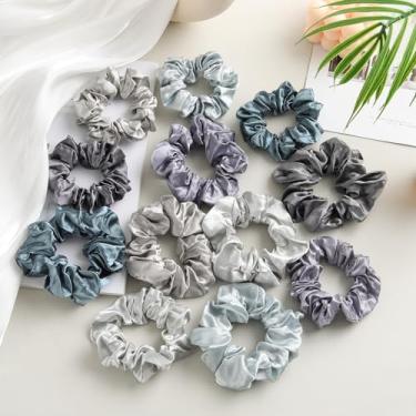 Imagem de 12 peças grandes de cetim elásticos elásticos elásticos para cabelo cacheado suporte de rabo de cavalo de cetim (esquema de cores cinza prateado (6L + 6M))