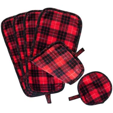 Imagem de Toalhas removedoras de maquiagem CAMPANELLI - laváveis e reutilizáveis. Ótimo para pele sensível. Rosto fresco e beleza perfeita como visto no QVC e HSN (conjunto xadrez vermelho de 5 peças)