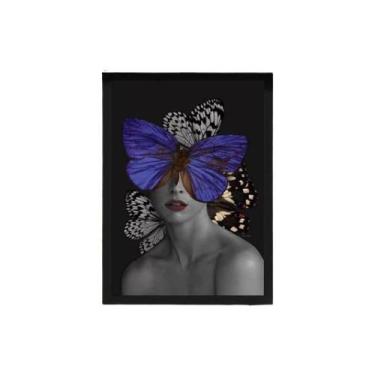Imagem de Quadro Decorativo Mulher Com Borboleta Azul 34X23Cm - Quadros On-Line